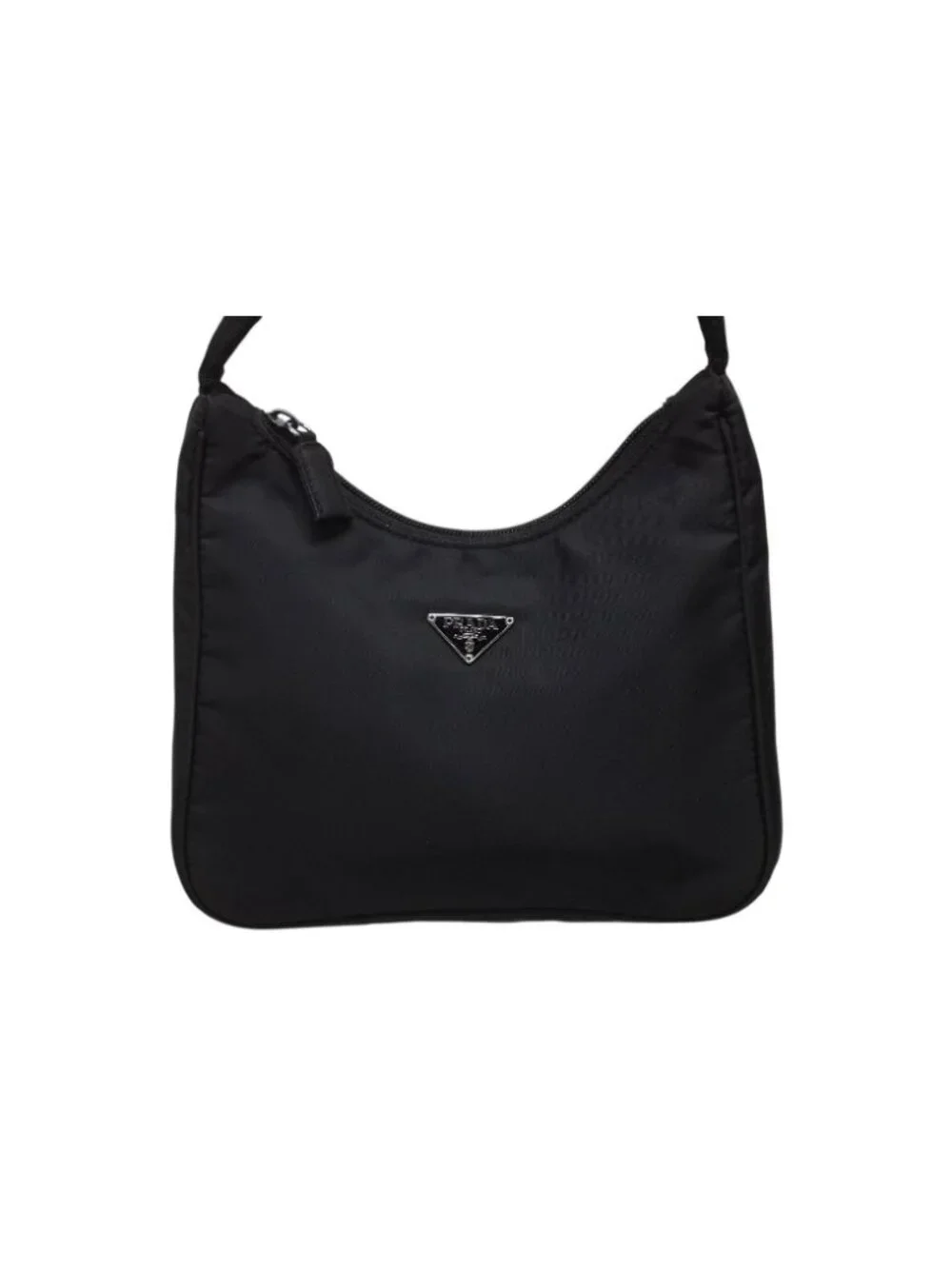 Prada Hobo Handbag Triangle Logo Nylon Black